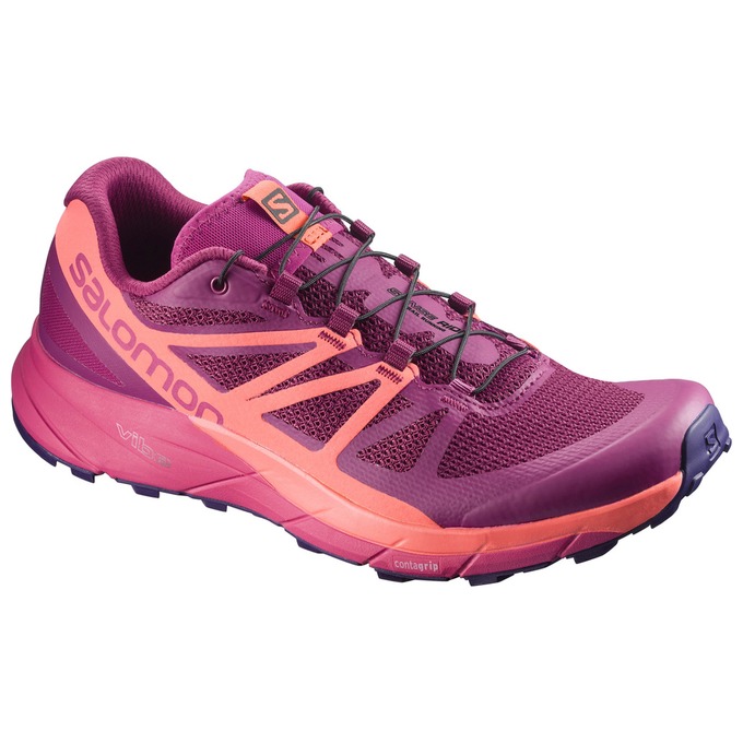 Salomon Israel SENSE RIDE W - Womens Trail Running Shoes - Purple/Orange (ZHNR-79546)